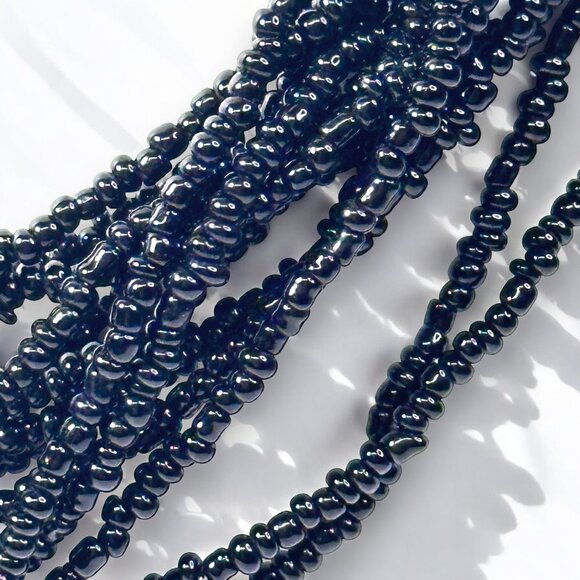 Vintage Multi-Strand Glass Bead Necklace Black Silver 36-38In Adj Boho Elegant - Picture 3 of 9